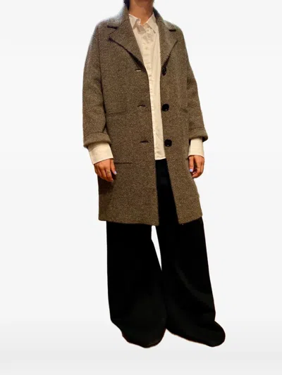 Lebor Gabala Herringbone-pattern Notch-lapels Coat In Brown