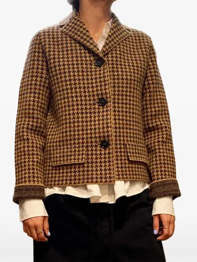 Lebor Gabala Houndstooth-pattern Notched-lapels Jacket In Brown