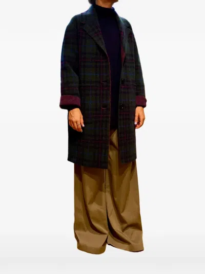 Lebor Gabala Tartan-print Patch-pocket Coat In Blue
