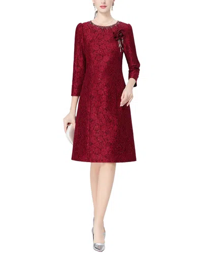 Lebrin Atelier 3/4-sleeve Midi Dress In Burgundy