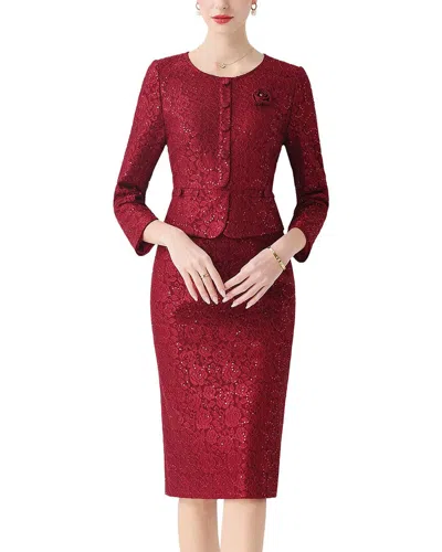 Lebrin Atelier Embellished Long Sleeve Midi Dress In Red