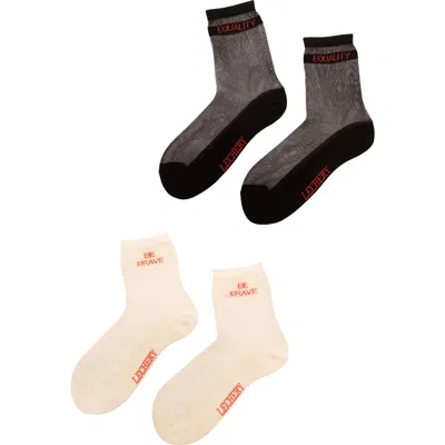 Lechery ® 2-pack Be Brave & Equality Sheer Crew Socks In White/black