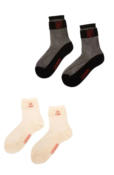 Lechery ® 2-pack Be Kind & Good Vibes Only Sheer Crew Socks In White/black