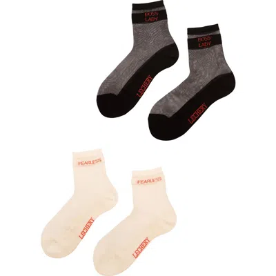Lechery ® 2-pack Fearless & Boss Lady Sheer Crew Socks In White/black