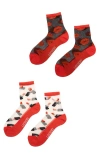 Lechery Women's Lipsticks Lips 2 Pairs Of Sheer Crew Socks In Red/white