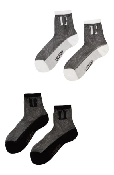 Lechery ® 2-pack Signature Logo L Sheer Crew Socks In Black/white