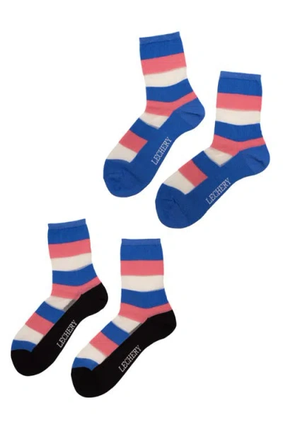 Lechery ® 2-pack Stripes Sheer Crew Socks In Blue/white/pink