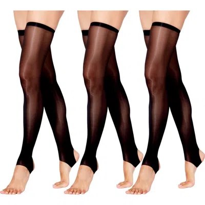 Lechery ® 2 Pairs Of Glossy Stirrup Thigh Highs In Black