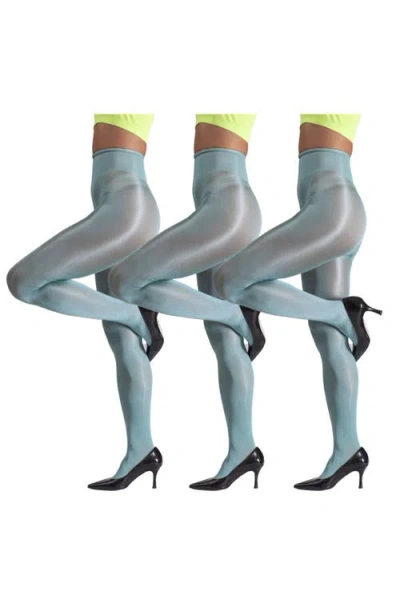 Lechery ® 3 Pairs Of Glossy Semi-opaque Tights In Blue