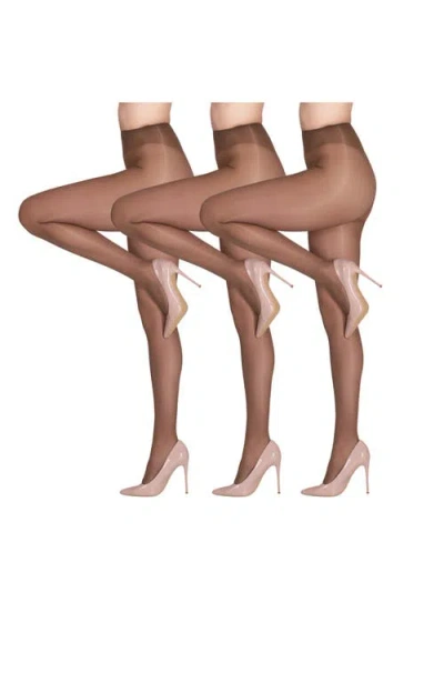Lechery ® 3 Pairs Of Glossy Semi-opaque Tights In Brown