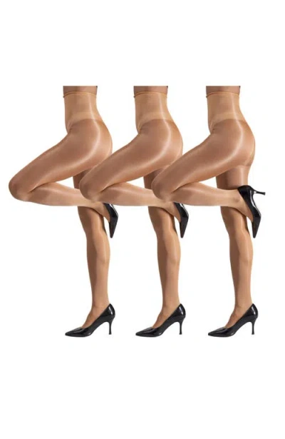 Lechery ® 3 Pairs Of Glossy Semi-opaque Tights In Brown