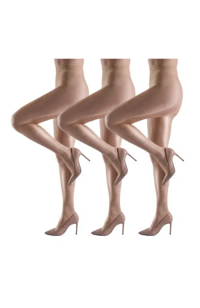 Lechery ® 3 Pairs Of Glossy Semi-opaque Tights In Gold