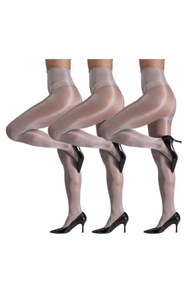 Lechery ® 3 Pairs Of Glossy Semi-opaque Tights In Gray