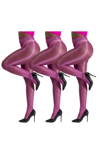 Lechery ® 3 Pairs Of Glossy Semi-opaque Tights In Pink