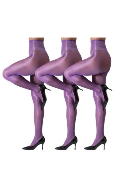 Lechery ® 3 Pairs Of Glossy Semi-opaque Tights In Purple