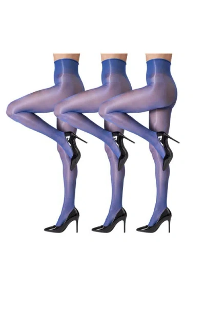 Lechery ® 3 Pairs Of Glossy Semi-opaque Tights In Purple