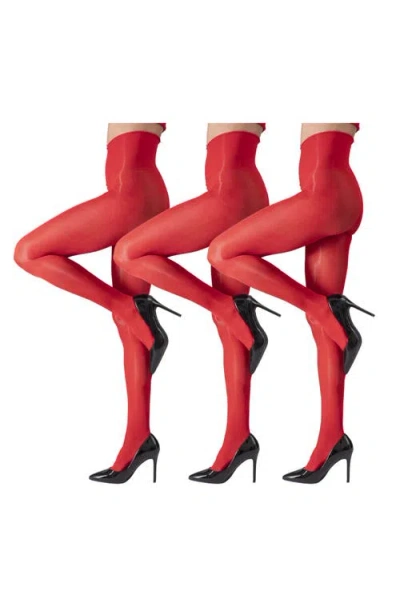 Lechery ® 3 Pairs Of Glossy Semi-opaque Tights In Red