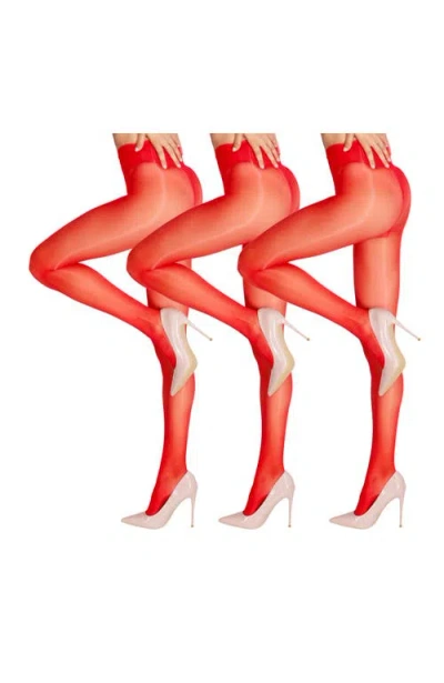 Lechery ® 3 Pairs Of Glossy Sheer Tights In Pink