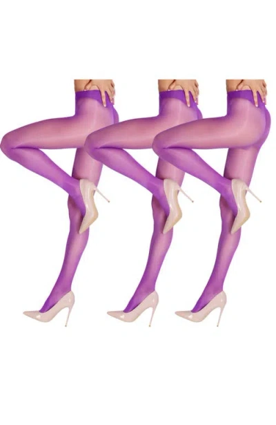 Lechery ® 3 Pairs Of Glossy Sheer Tights In Purple