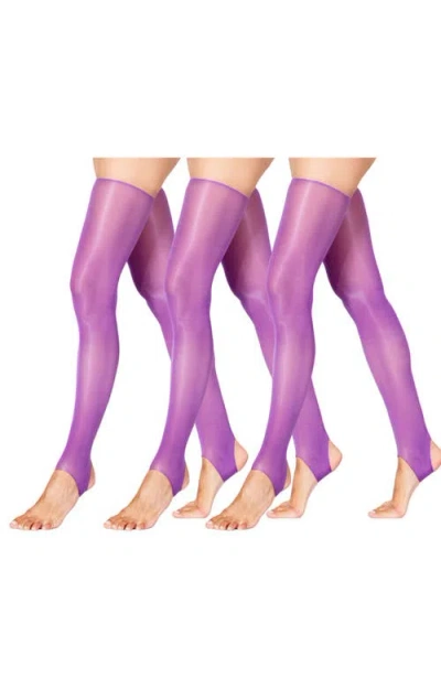 Lechery ® 4-pack Glossy Stirrup Thigh Highs In Purple