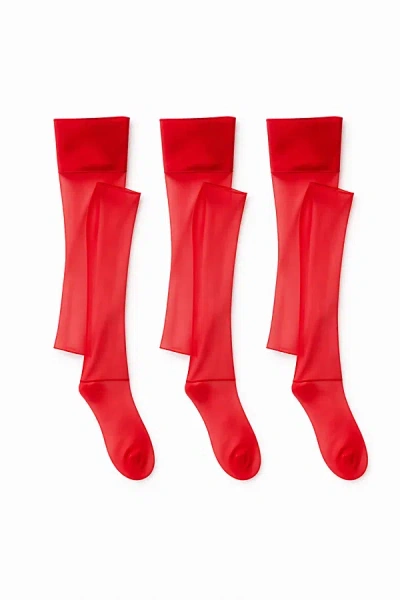 Lechery 3-pack Lustrous Shiny 40 Denier Semi-opaque Tights In Red, Women's At Urban Outfitters