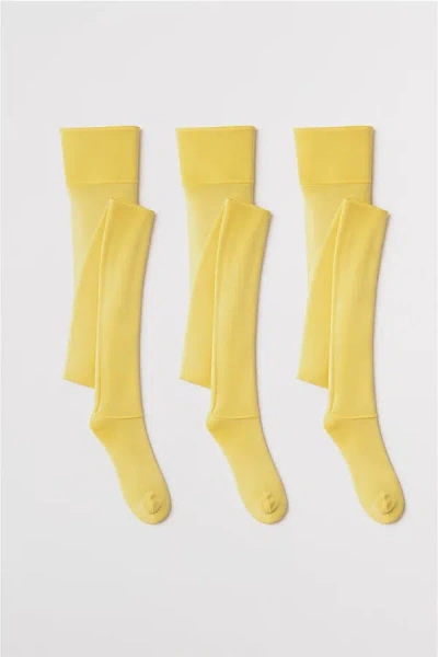 Lechery 3-pack Lustrous Shiny 40 Denier Semi-opaque Tights In Yellow, Women's At Urban Outfitters