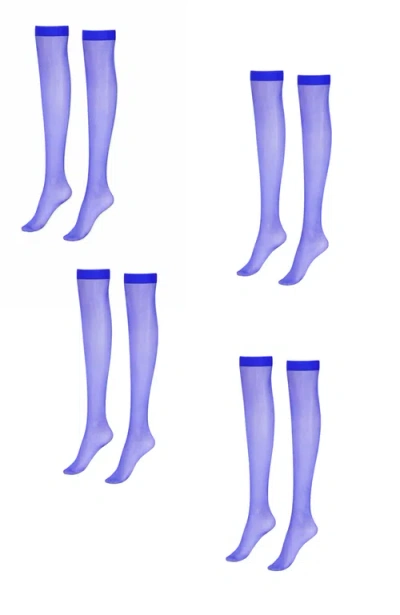 Lechery ® 4 Pairs Of Glossy Sheer Knee-highs In Blue