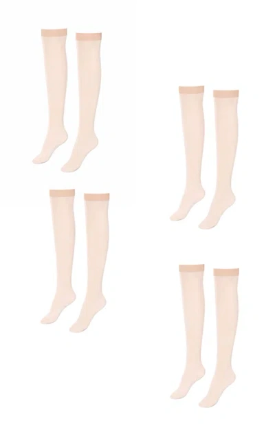 Lechery ® 4 Pairs Of Glossy Sheer Knee-highs In Neutral