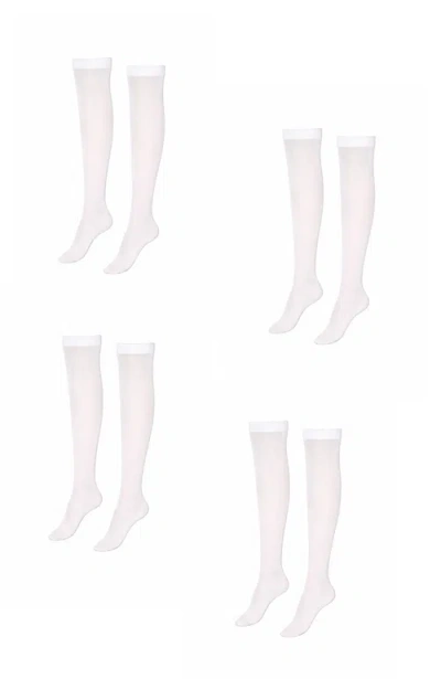 Lechery ® 4 Pairs Of Glossy Sheer Knee-highs In White