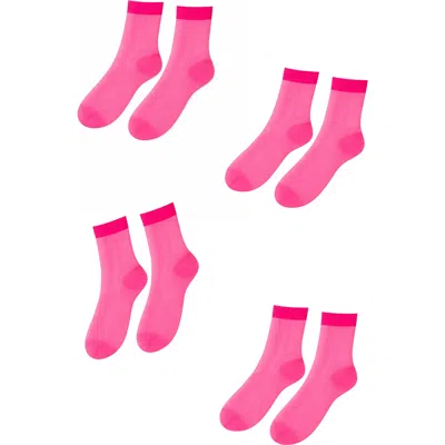 Lechery ® 4 Pairs Of Glossy Sheer Socks In Pink