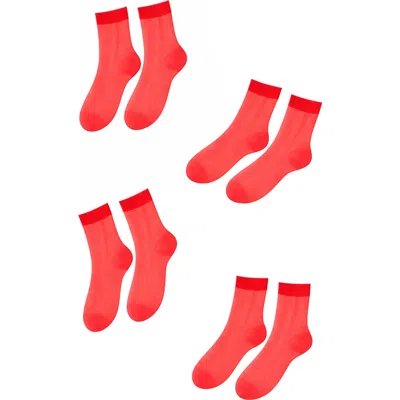 Lechery ® 4 Pairs Of Glossy Sheer Socks In Red