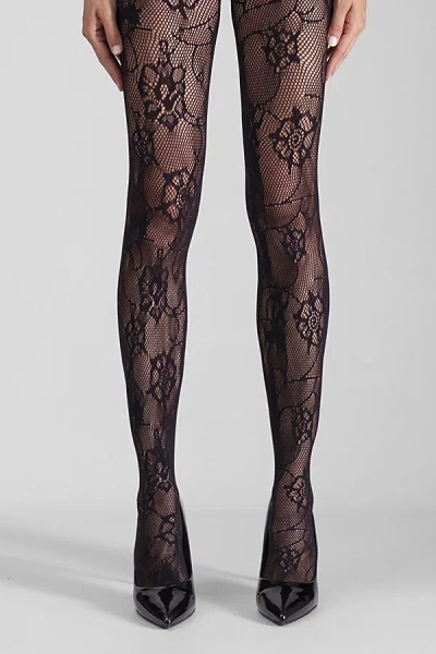 Lechery Floral Net Tights In Black, Women's At Urban Outfitters