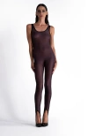 Lechery ® Lustrous Sheer Stirrup Bodystocking Tank Jumpsuit In Black