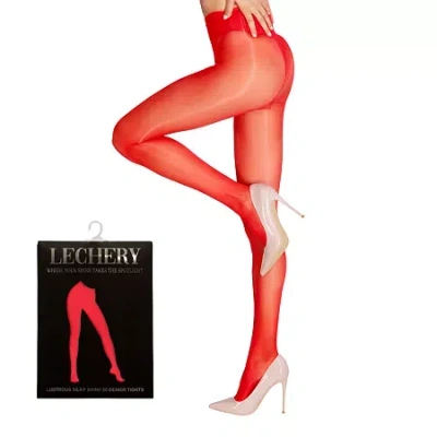 Lechery Lustrous Silky Shiny 20 Denier Tights 1 Pair 20 Denier Pantyhose In Red