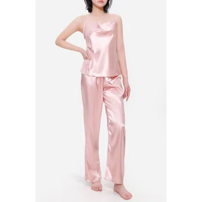 Lechery ® Lustrous Silky Shiny Satin 2-piece Pajama Set In Pink