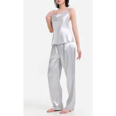 Lechery ® Lustrous Silky Shiny Satin 2-piece Pajama Set In Sky Blue