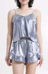 Lechery ® Lustrous Silky Shiny Satin Cami & Shorts Set In Grey
