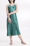 Lechery ® Lustrous Silky Shiny Satin Slip Dress In Green