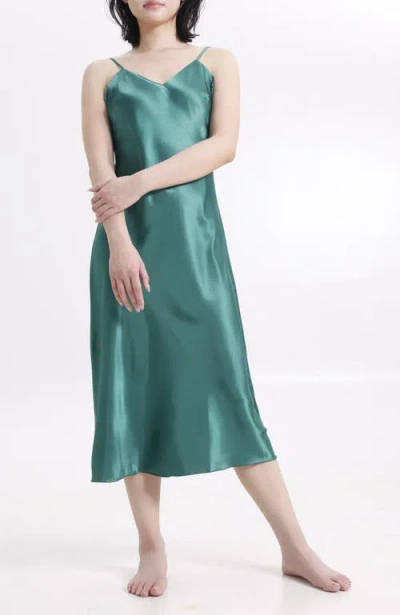 Lechery ® Lustrous Silky Shiny Satin Slip Dress In Green