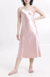 Lechery ® Lustrous Silky Shiny Satin Slip Dress In Pink