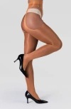 Lechery Women's Lustrous Silky Shiny Sheer Suspender Crotchless High-waist Pantyhose Tights In Caramel