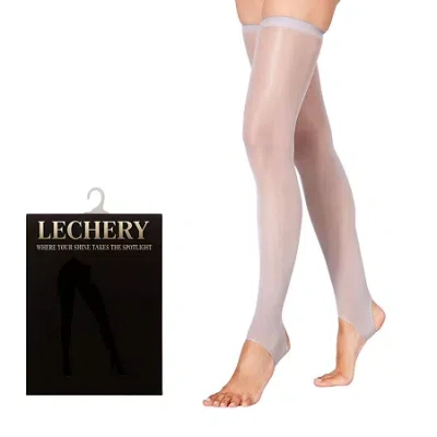 Lechery Lustrous Silky Shiny Stirrup Thigh Highs 1 Pair 20 Denier Thigh Highs In White