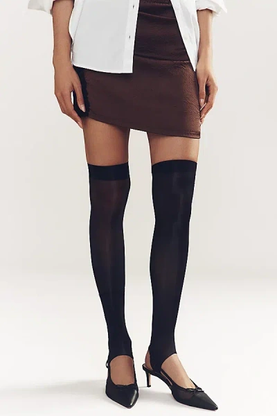 Lechery Lustrous Silky Stirrup Thigh High Tights In Black, Women's At Urban Outfitters