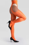 Lechery Women's Lustrous Silky Shiny Sheer Suspender Crotchless High-waist Pantyhose Tights In Orange