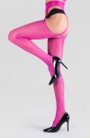 Lechery Women's Lustrous Silky Shiny Sheer Suspender Crotchless High-waist Pantyhose Tights In Pink