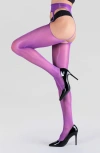 Lechery Women's Lustrous Silky Shiny Sheer Suspender Crotchless High-waist Pantyhose Tights In Purple