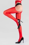 Lechery Women's Lustrous Silky Shiny Sheer Suspender Crotchless High-waist Pantyhose Tights In Red