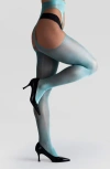 Lechery Women's Lustrous Silky Shiny Sheer Suspender Crotchless High-waist Pantyhose Tights In Green