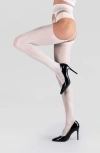 Lechery Women's Lustrous Silky Shiny Sheer Suspender Crotchless High-waist Pantyhose Tights In White