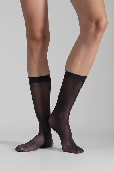 Lechery Italian Made Velvety Silk Opaque Knee-highs (2 Pack) In Black